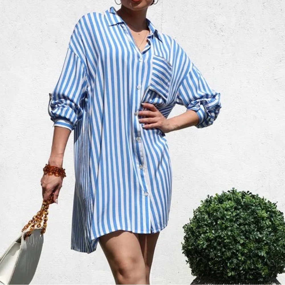 Blue Striped Shirt Dress